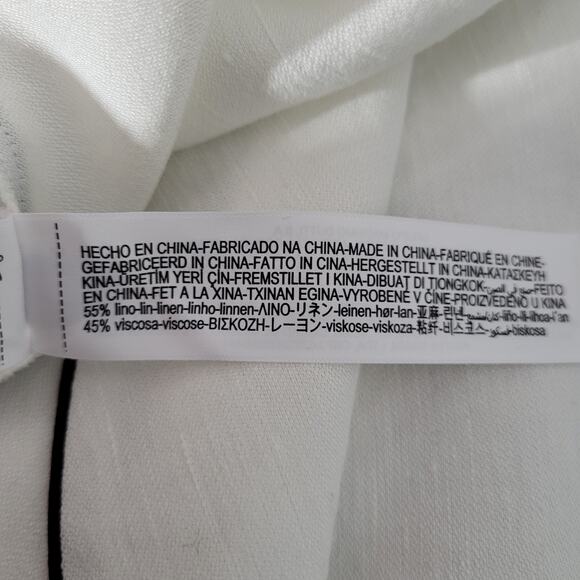 Massimo Dutti Linen Blend Midi Dress M White Short Sleeve Flowing Vacation Chic - Picture 9 of 13